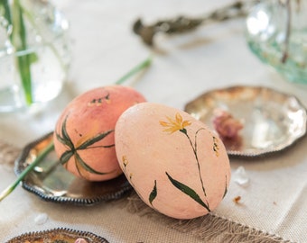 Vintage Style Easter Egg Set, Hand Painted Egg with Yellow Flowers, Spring Decoration Cotton Spun, Easter Tree