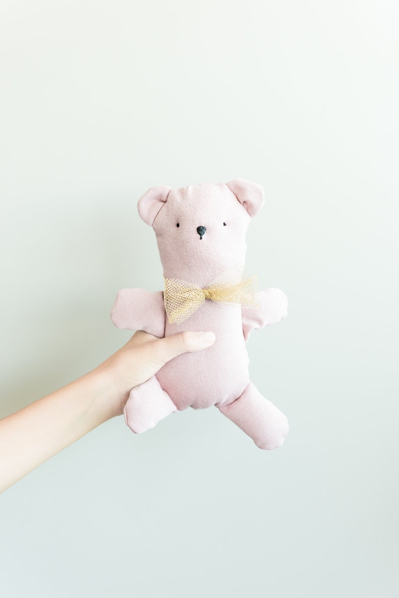 teddy bear in pink and brown fabric. Made to order Pink