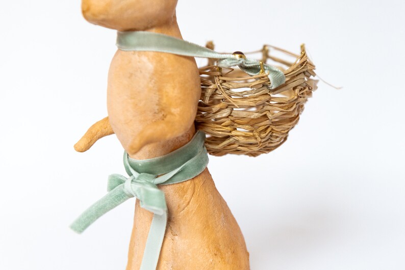 Decorative Easter rabbit in cotton wool, Easter centerpiece with egg holder in the shape of a rabbit, hare in spun cotton with basket. image 2