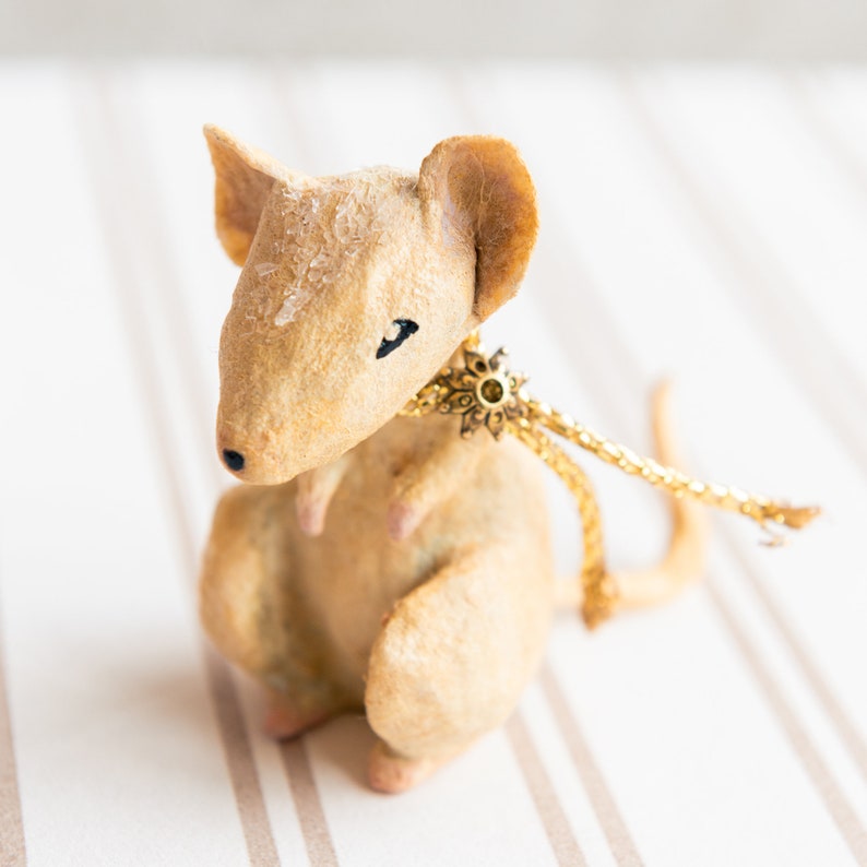 Vintage inspired spun cotton decoration, miniature mouse, collectible figurine, mouse decoration image 7