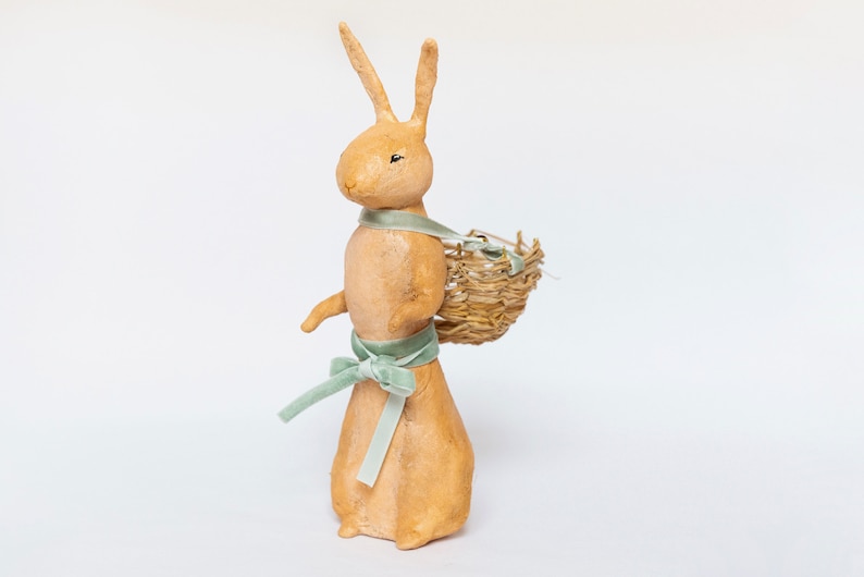 Decorative Easter rabbit in cotton wool, Easter centerpiece with egg holder in the shape of a rabbit, hare in spun cotton with basket. image 3