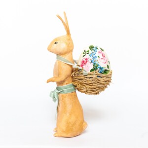 Decorative Easter rabbit in cotton wool, Easter centerpiece with egg holder in the shape of a rabbit, hare in spun cotton with basket. image 1