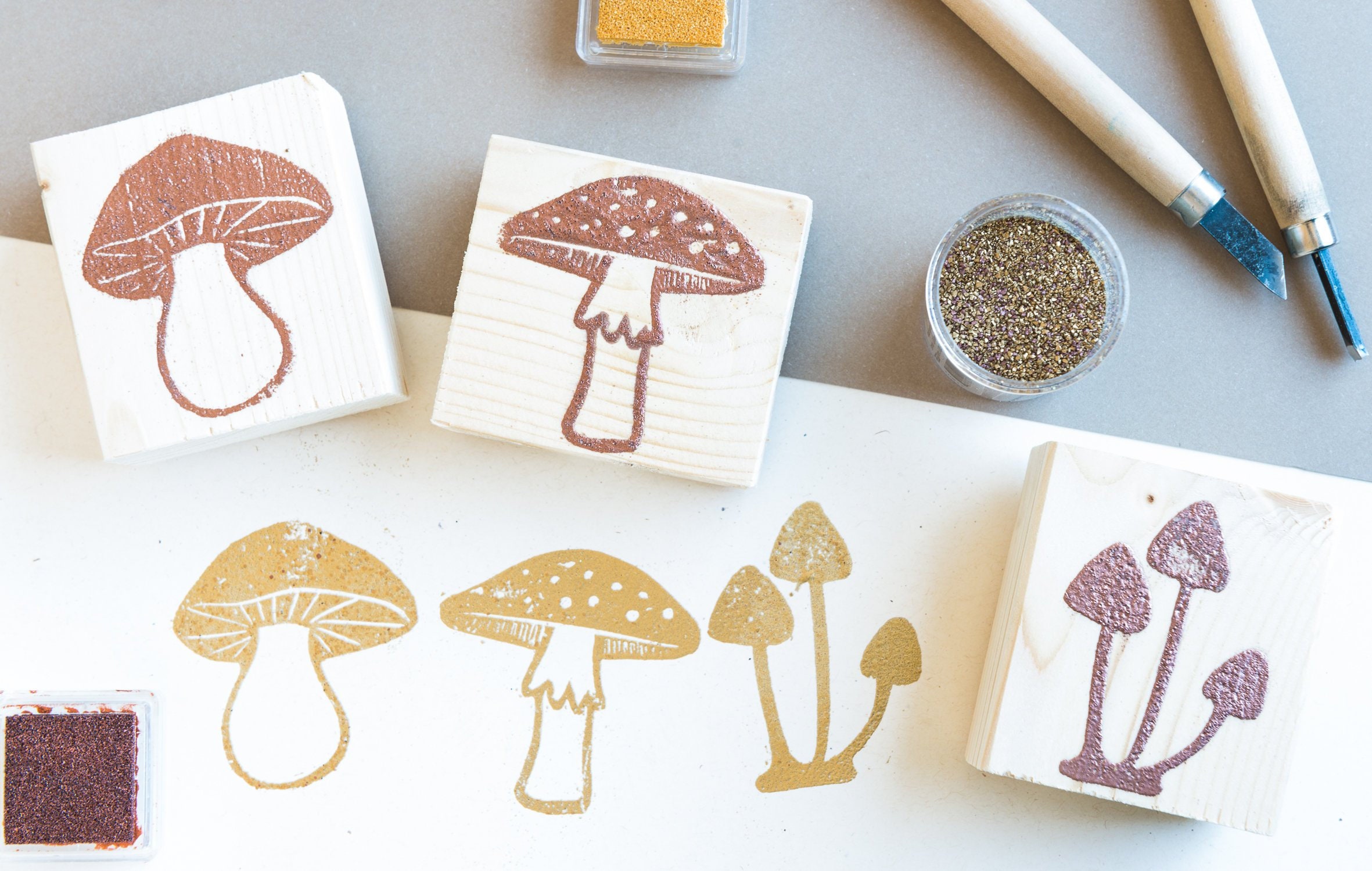 mushroom rubber stamp set