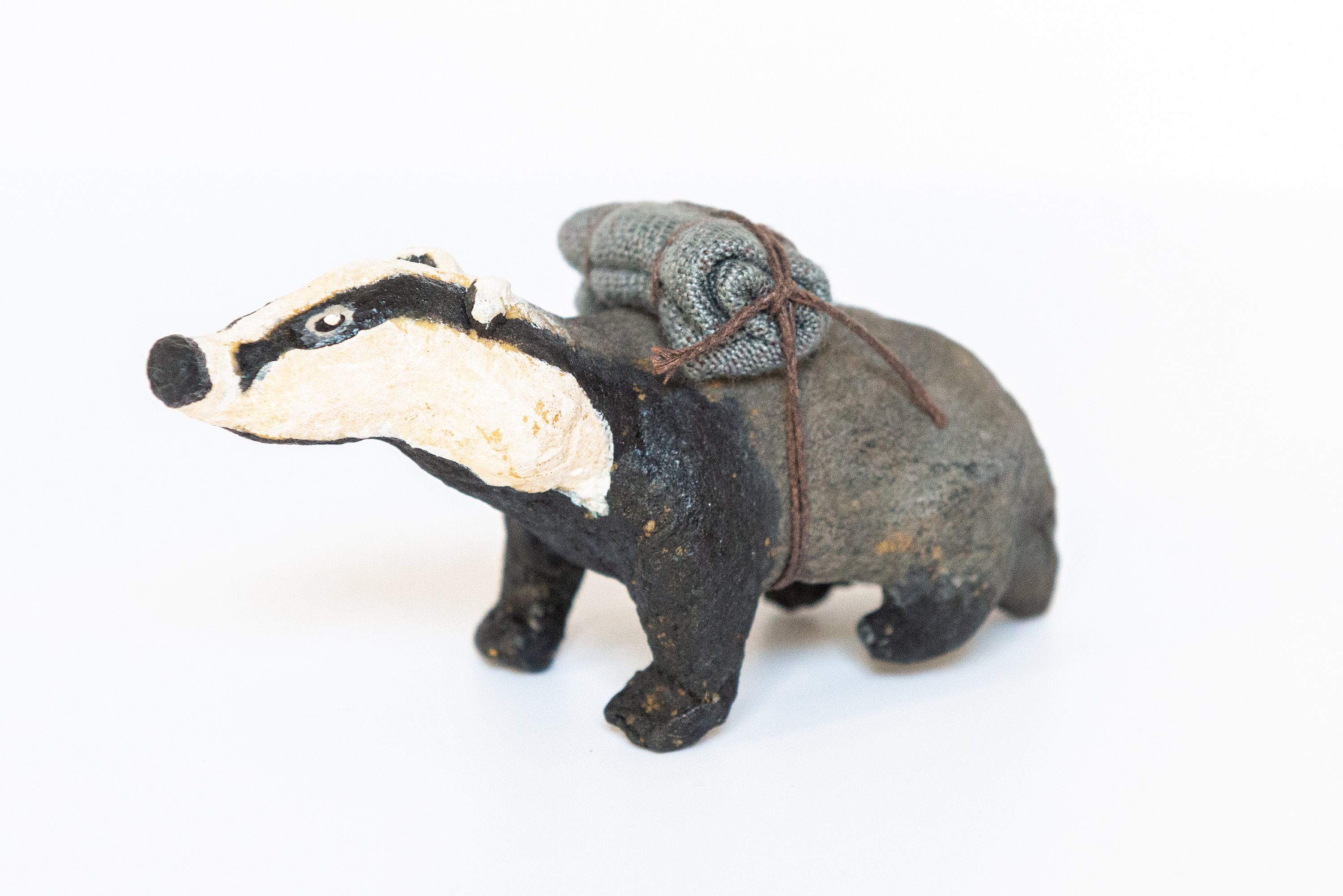 Vintage style spun cotton badger, vintage inspired animal decoration,  unbreakable cotton wool animal figurine