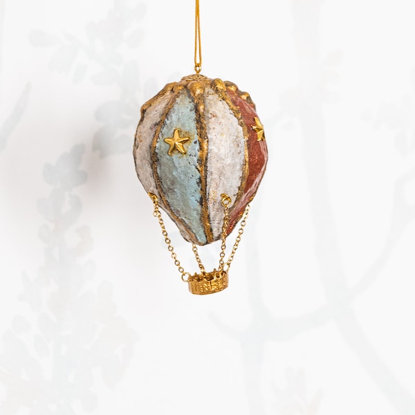 Mongolfiera decorativa in cotone filato, decorazione mongolfiera da appendere, mongolfiera in stile vintage