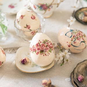 Vintage style Easter egg, hand painted egg with bow and roses, spring decoration, cotton wool Easter ornament image 8