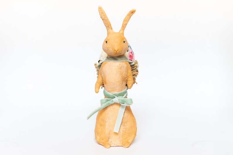 Decorative Easter rabbit in cotton wool, Easter centerpiece with egg holder in the shape of a rabbit, hare in spun cotton with basket. image 5