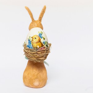 Decorative Easter rabbit in cotton wool, Easter centerpiece with egg holder in the shape of a rabbit, hare in spun cotton with basket. image 9