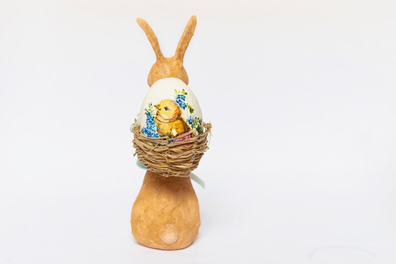 Decorative Easter rabbit in cotton wool, Easter centerpiece with egg holder in the shape of a rabbit, hare in spun cotton with basket. image 9