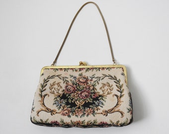 Authentic Vintage 1950s Floral Tapestry Small Formal Evening Purse Walborg Bag Free Shipping US