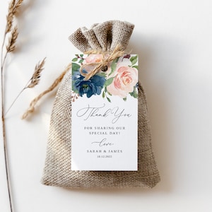 Étiquette de remerciement de mariage bleu marine Blush, étiquettes de faveur de mariage bleu rose, étiquettes de cadeaux de mariage, étiquettes de remerciements imprimables, Templett, # B68