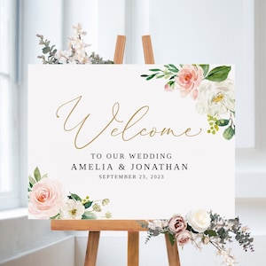 Blush Gold Wedding Welcome Sign Template, Blush Wedding Welcome Sign, Floral Wedding Welcome Sign, Printable Wedding Sign, Templett, #B152