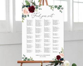 Alphabetical Seating Chart, Wedding Seating Chart Template, Wedding Seating Board, Wedding Guest List, Wedding Seating Plan, Templett, #B80