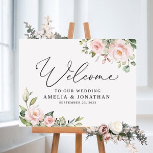 Modèle de plaque de bienvenue de mariage rose blush, plaque de bienvenue de mariage blush, plaque de bienvenue de mariage floral, plaque de mariage imprimable, Templett, # B33
