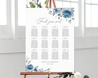 Dusty Blue Wedding Seating Chart Template, Blue Wedding Seating Chart, Wedding Seating Board, Seating Plan, Templett, #B97
