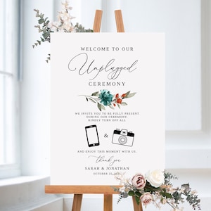 Orange Teal Unplugged Ceremony Sign, Teal Unplugged Wedding Sign, Wedding Unplugged Sign Template, Printable, Templett, #B141