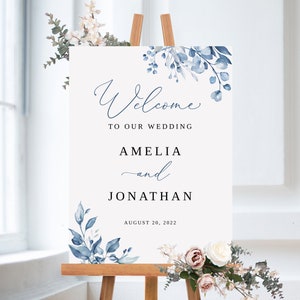 Dusty Blue Wedding Welcome Sign Template, Floral Wedding Welcome Sign, Printable Wedding Sign, Templett, #B63