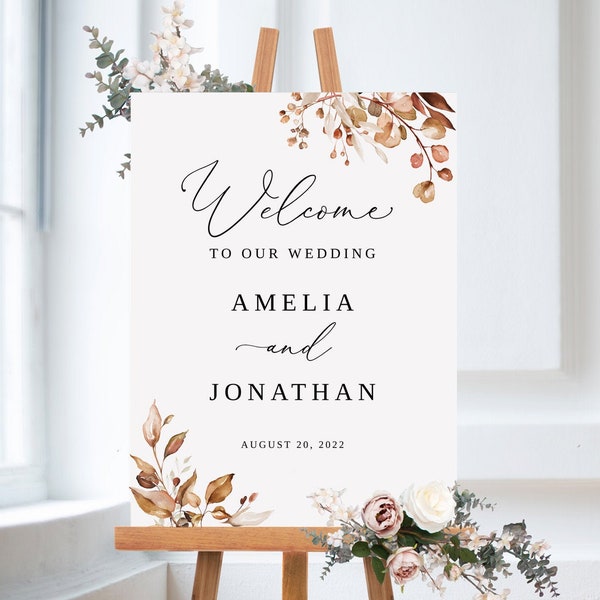 Fall Wedding Welcome Sign Template, Autumn Wedding Welcome Sign, Floral Welcome Sign, Printable Wedding Sign, Templett, #B62