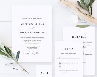 Modern Wedding Invitation Template, Simple Wedding Invitation, Editable Template, Templett, #B55