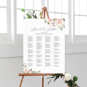 Alfabetische zitplaatsen grafiek, Blush bruiloft zitplaatsen grafiek sjabloon, bruiloft zitplaatsen Board, gastenlijst, bruiloft zitplaatsen Plan, Templett, #B33