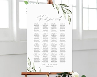 Olive Wedding Seating Chart Template, Garden Wedding Seating Chart, Wedding Seating Board, Seating Plan, Templett, #B94