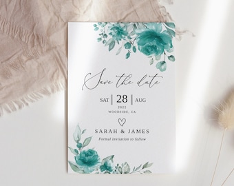 Teal Wedding Save the Date Template, Turquoise Save the Date, Teal Save the Date, Templett, #B143