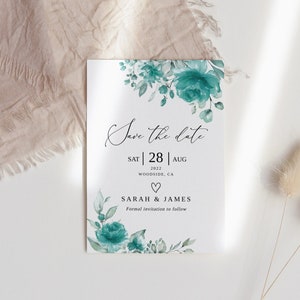Teal Wedding Save the Date Template, Turquoise Save the Date, Teal Save the Date, Templett, #B143