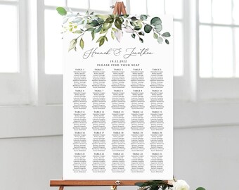 Greenery Wedding Seating Chart Template, Garden Wedding Seating Chart, Wedding Seating Board, Seating Plan, Templett, #B32