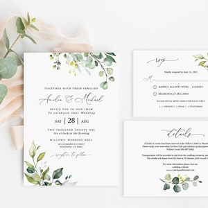 Greenery Wedding Invitation Template, Eucalyptus Wedding Invitation, Botanical Wedding Invitation, Editable Template, Templett, #B32