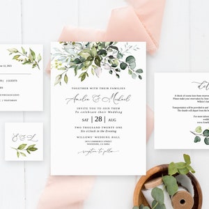 Greenery Wedding Invitation Template, Boho Wedding Invitation, Garden Wedding Invitation, Botanical Wedding Editable Invite, Templett, #B32