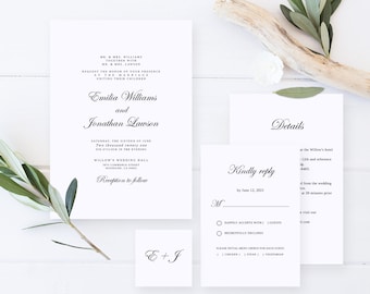 Wedding Invitation Template, Elegant Wedding Invitation Set, Classic Wedding Invitation, Editable Wedding Invite, Templett, #B98