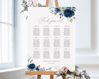 Navy Wedding Seating Chart Template, Blue Wedding Seating Chart, Wedding Seating Board, Seating Plan, Templett, #B34