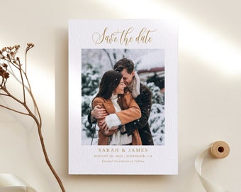 Gold Wedding Save the Date Template, Photo Save the Date, Editable Template, Save the Date with Photo, Gold Save the Date, Templett, #B100