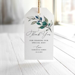Teal Navy Wedding Thank You Tags, Blue Teal Wedding Gift Tags, Floral Wedding Favor Tags, Printable Thank You Tag, Templett, #B155
