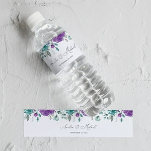 Purple and Teal Wedding Water Bottle Labels, Turquoise Purple Water Bottle Label, Water Bottle Label Template, Templett, #B16