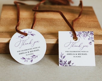 Dusty Purple Wedding Thank You Tags, Dusty Purple Favor Tags, Lavender Wedding Favor Tags, Wedding Gift Tags, Templett, #B64