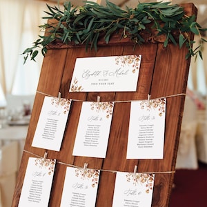 Fall Wedding Seating Chart Cards, Hanging Seat Chart Template, Autumn Wedding Seating Plan, Wedding Seating Board, Templett, #B62