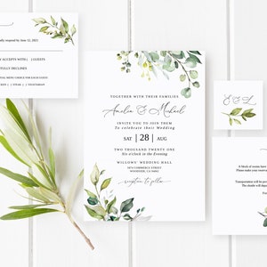 Botanical Wedding Invitation Template, Greenery Wedding Invitation, Eucalyptus Wedding Invitation, Editable Template, Templett, #B32