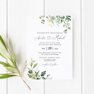 Botanical Wedding Invitation, Eucalyptus Wedding Invitation Template, Greenery Wedding Invitation, Editable Template, Templett, #B32