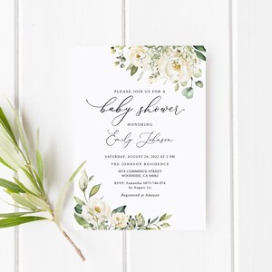 Baby&#39;s Breath Baby Shower Invitation, Ivory and Baby&#39;s Breath Baby Shower Invitation, Templett, #B24