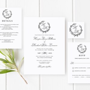 Classic Wedding Invitation, Monogram Wedding Invitation, Elegant Wedding Invitation Template, Minimalist Wedding Invitation, Templett, #B50