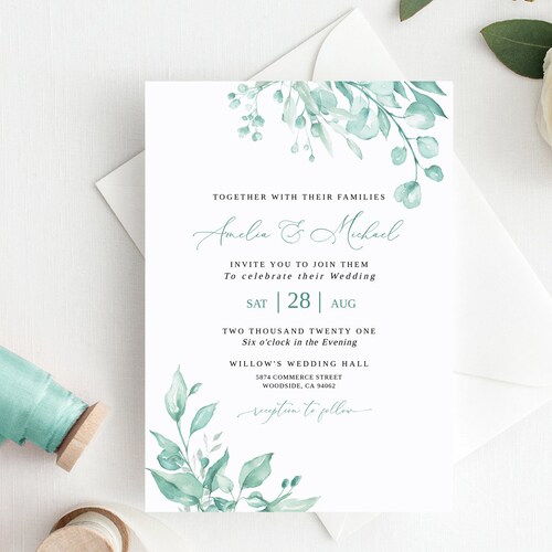 Mint Wedding Invitation Template Templett B17 Etsy