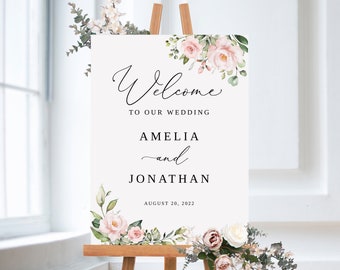 Blush Wedding Welcome Sign Template, Blush Pink Welcome Sign, Floral Wedding Welcome Sign, Printable Wedding Sign, Templett, #B33