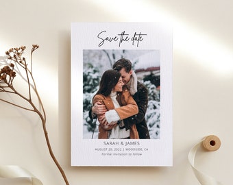 Modern Wedding Save the Date Template, Photo Save the Date, Editable Template, Minimalist Save the Date with Photo, Templett, #B127
