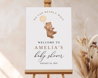 Editable Gender Neutral Baby Shower Welcome Sign, Bear Baby Shower Sign, We Can Bearly Wait Baby Shower Welcome Sign, Balloon Shower, B168