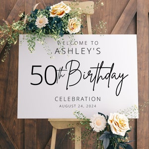 Birthday Party Welcome Sign, Modern Birthday Welcome Sign Template, 50th Birthday Welcome Sign, Templett, #B127
