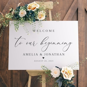 Welcome to Our Beginning Sign, Wedding Welcome Sign, Beginning Welcome Sign, Calligraphy Welcome Sign, Printable Sign, Templett, #B55