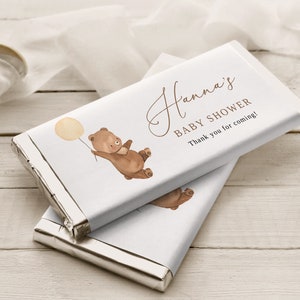 Bear Baby Shower Chocolate Bar Wrapper Template, Bear Balloon Chocolate Favors, Baby Shower Favors, Baby Shower Candy Wrapper, B168