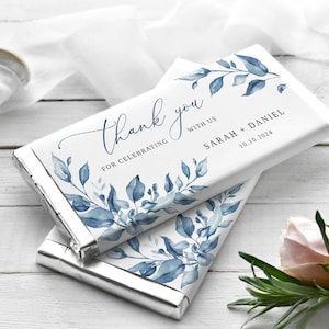 Plantilla de envoltorio de barra de chocolate de boda azul polvoriento, favores de chocolate azul polvoriento, envoltorio de caramelo, etiqueta de favor de barra de caramelo, Templett, #B63