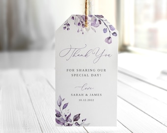 Dusty Purple Wedding Thank You Tags, Lavender Wedding Favor Tags, Wedding Gift Tags, Printable Thanks Tags, Templett, #B64
